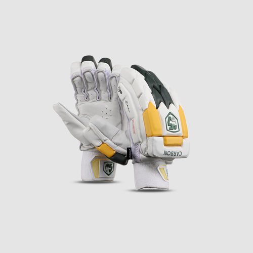 Carbon Batting Gloves - White-Green-Mustard