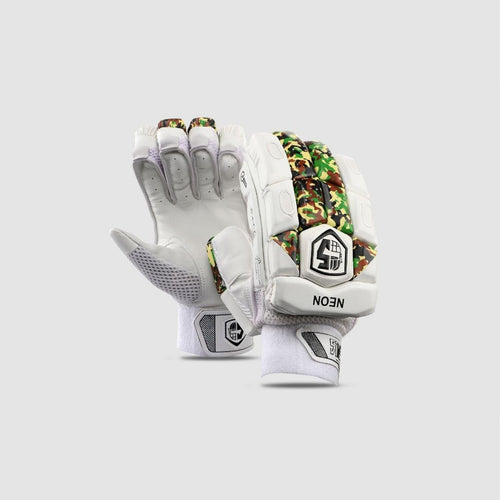 Neon Cricket Batting Gloves - White-Green Camouflage